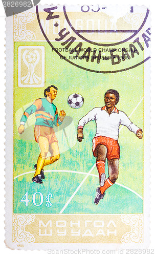 Image of Stamp printed in Mongolia shows Football world championship of j