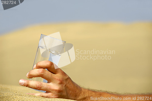 Image of Hand and water in desert