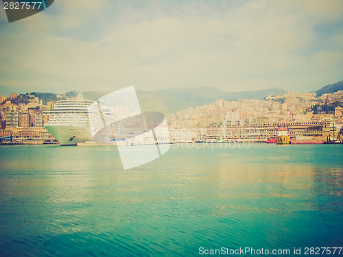 Image of Retro look View of Genoa Italy from the sea