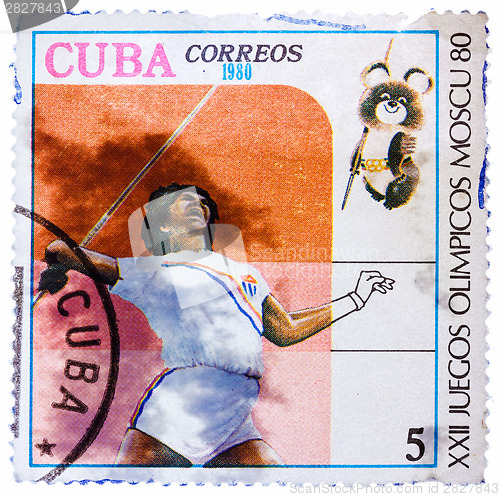 Image of Stamp printed in CUBA shows Javelin throwing, with inscription a