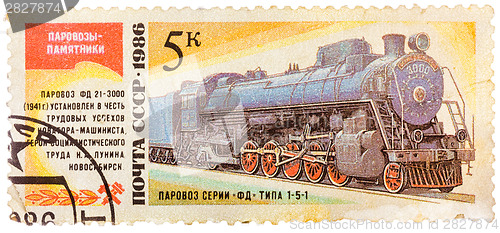 Image of Stamp printed in the USSR shows the FD 21-3000 steam locomotive 