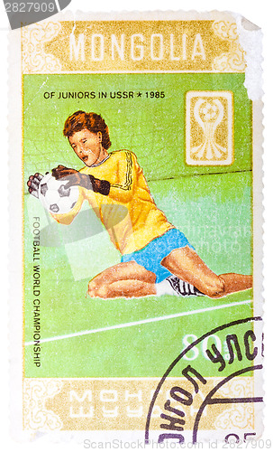 Image of Stamp printed in Mongolia shows Football world championship of j