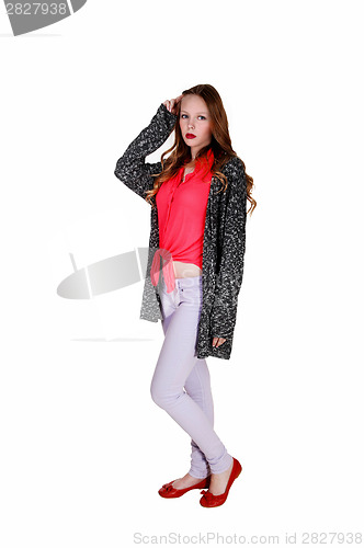 Image of Girl in long sweater.