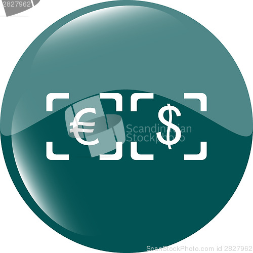 Image of Currency exchange sign icon. Currency converter symbol. Money label. shiny button. Modern UI website button