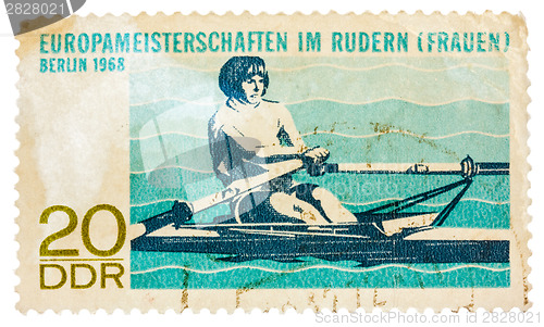 Image of Postcard printed in the DDR shows Championship European Rowing (