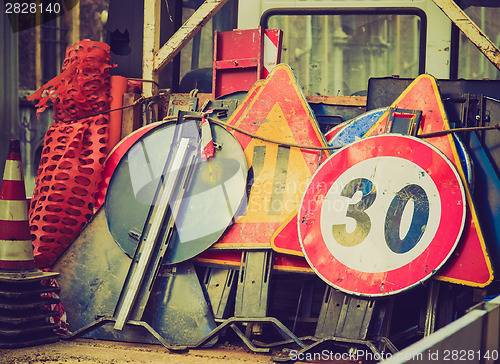 Image of Retro look Roadworks signs