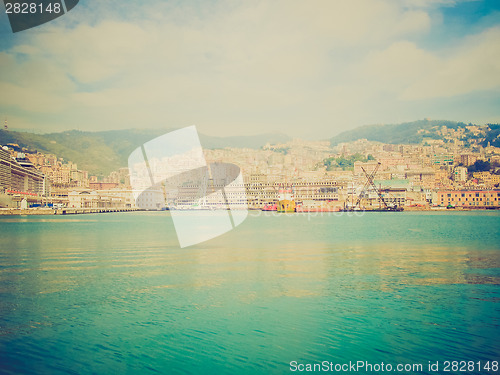 Image of Retro look View of Genoa Italy from the sea