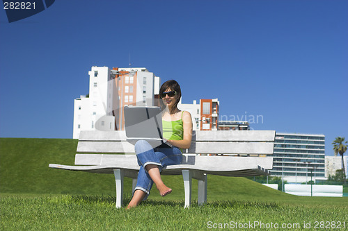 Image of Outdoor working with a laptop