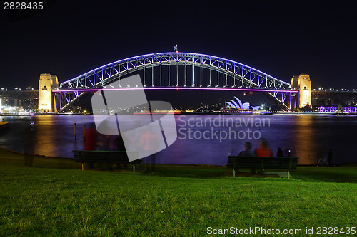 Image of Vivid Sydney - Sydney Harbour Bridge in colour at night