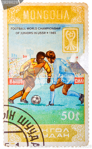 Image of Stamp printed in Mongolia shows Football world championship of j