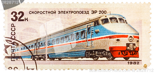 Image of Stamp printed in the USSR (Russia) showing Locomotive with the i