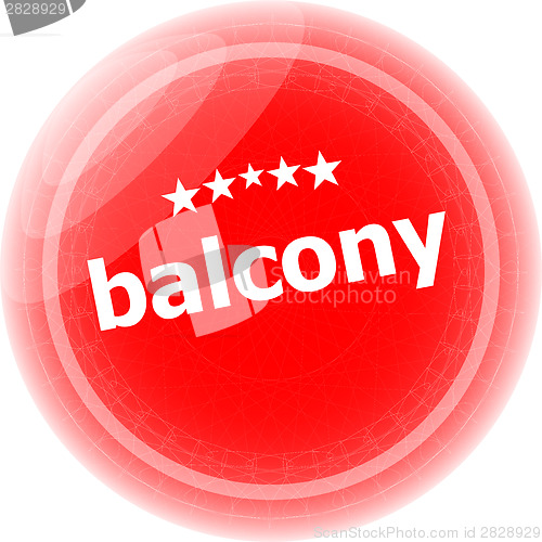 Image of balcony word on red stickers button, label, business concept