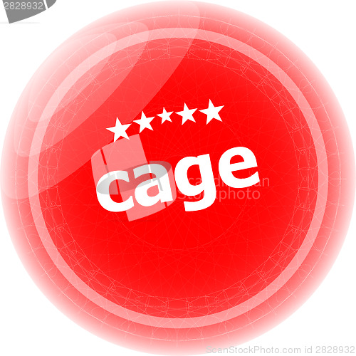 Image of cage word stickers red button, web icon button
