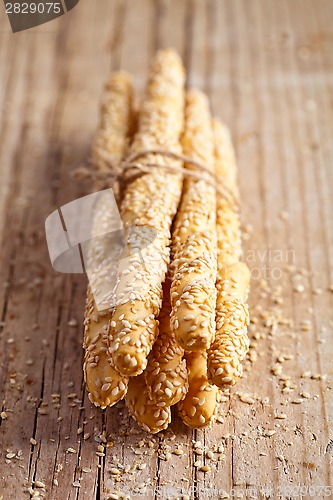 Image of bread sticks grissini with sesame seeds