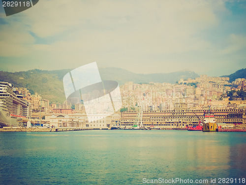 Image of Retro look View of Genoa Italy from the sea