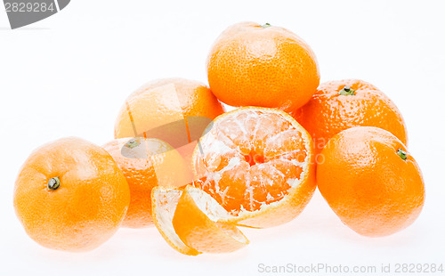 Image of Peeled Mandarin Tangerine Orange Fruit Isolated On White Backgro