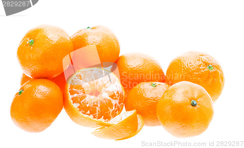 Image of Peeled Mandarin Tangerine Orange Fruit Isolated On White Backgro