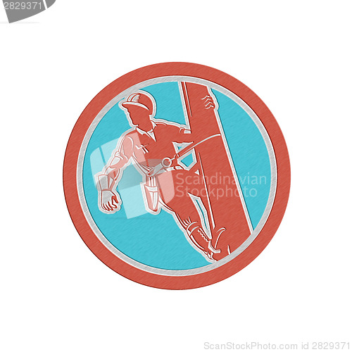 Image of Metallic Power Lineman Repairman Electrician Climbing Retro