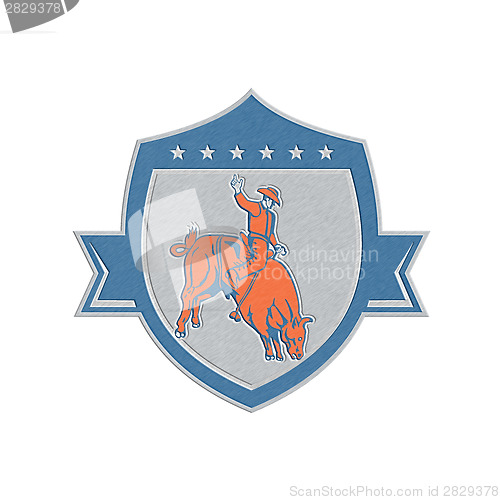 Image of Metallic Rodeo Cowboy Bull Riding Retro Shield