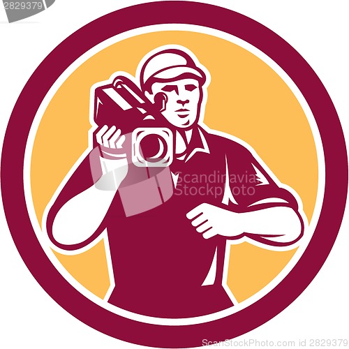 Image of Cameraman Vintage Film Movie Camera Circle Retro