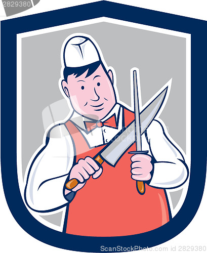 Image of Butcher Sharpening Knife Cartoon