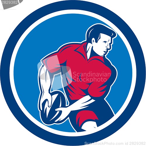 Image of Rugby Player Passing Ball Circle Retro