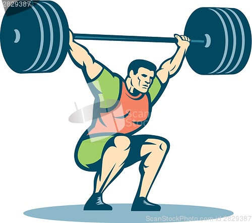 Image of Weightlifter Lifting Barbell Retro