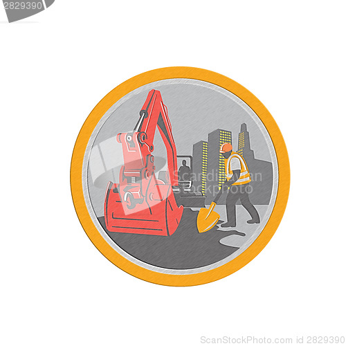 Image of Metallic Mechanical Digger Construction Worker Circle