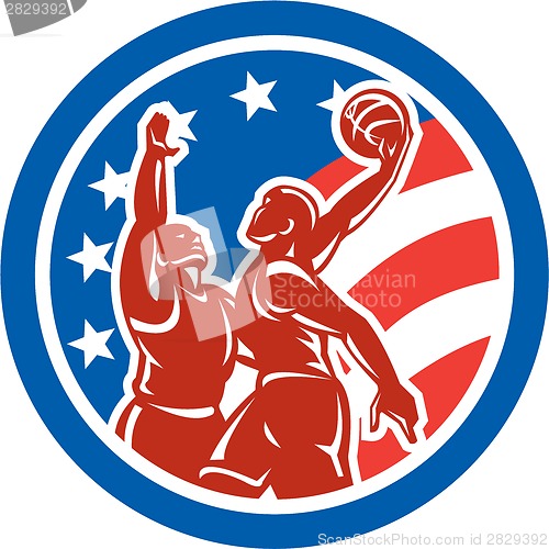Image of American Basketball Player Dunk Block Circle Retro