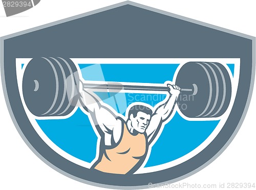 Image of Weightlifter Lifting Barbell Shield Retro