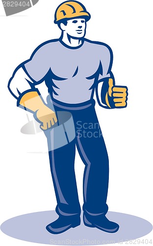 Image of Construction Worker Thumbs Up Retro