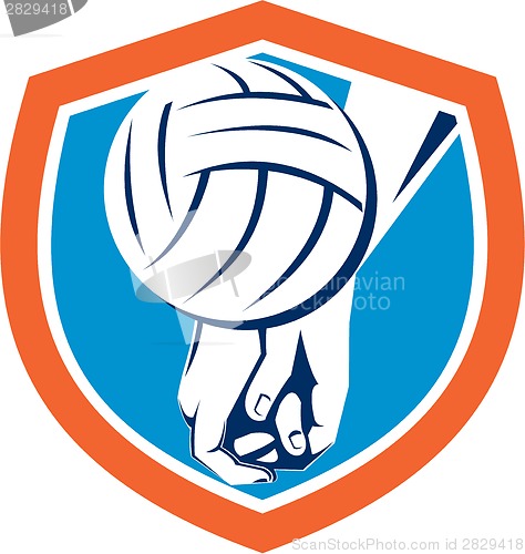 Image of Hand Hitting Volleyball Ball Shield Retro