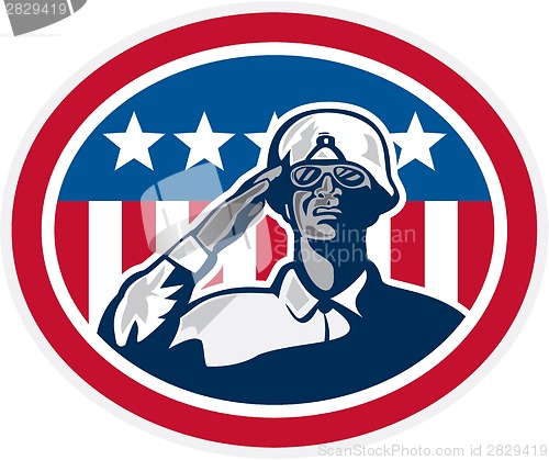 Image of African American Soldier Salute Flag Retro