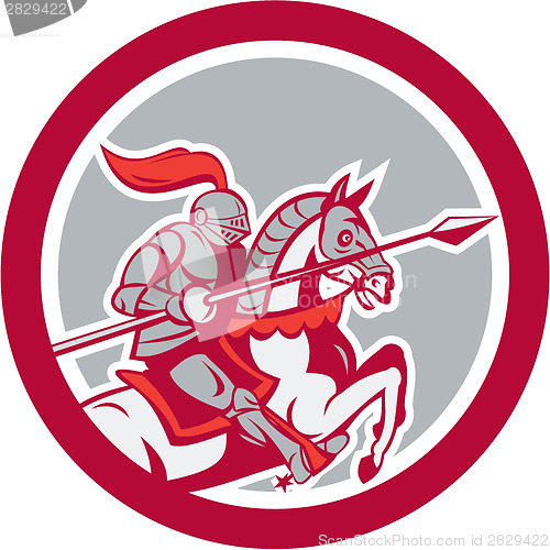 Image of Knight Riding Horse Lance Circle Cartoon
