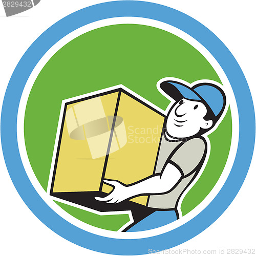 Image of Delivery Worker Carrying Package Cartoon