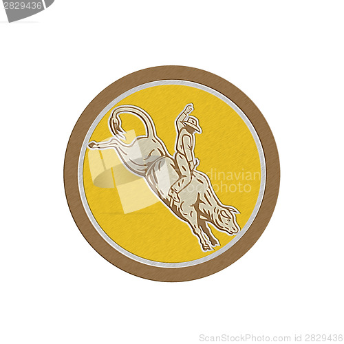 Image of Metallic Rodeo Cowboy Bull Riding Retro Circle