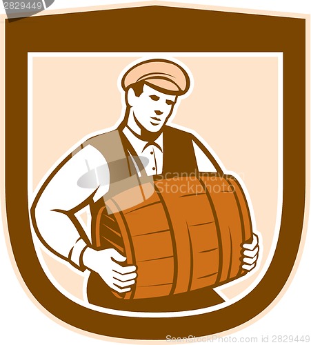 Image of Bartender Carrying Keg Shield Retro