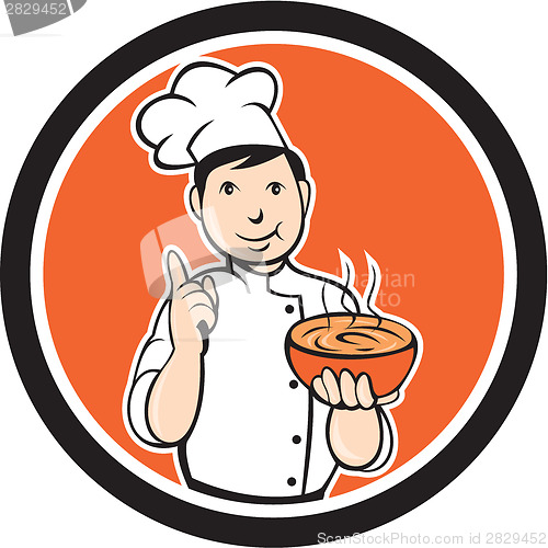 Image of Chef Cook Carrying Bowl Circle Cartoon