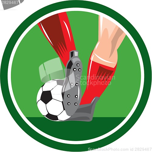 Image of Foot Kicking Soccer Ball Retro