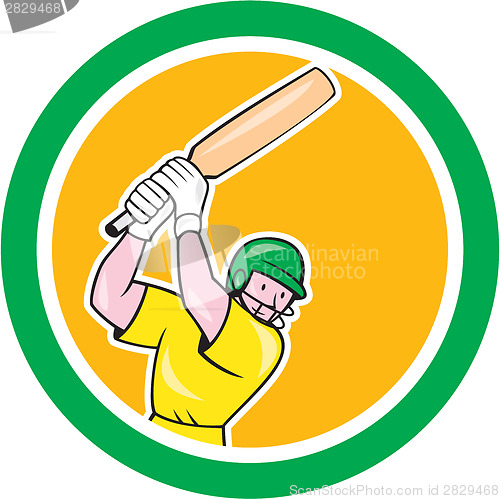 Image of Cricket Player Batsman Batting Circle Cartoon
