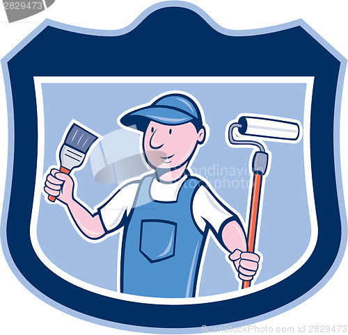 Image of House Painter Holding Paintbrush Roller Cartoon