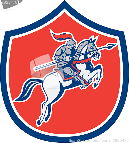 Image of Knight Riding Horse Lance Shield Cartoon