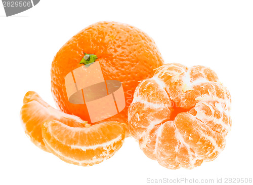 Image of Peeled mandarin tangerine orange fruit isolated on white backgro