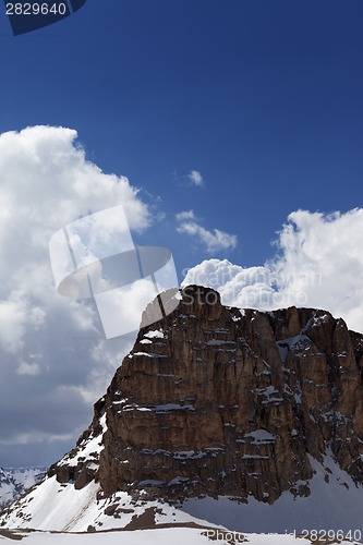 Image of Snowy rocks at nice spring day