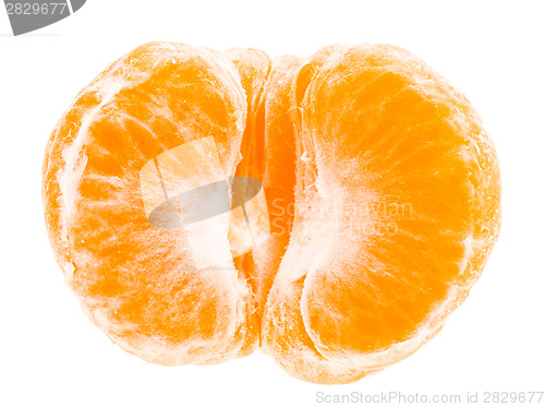 Image of Peeled mandarin tangerine orange fruit isolated on white backgro