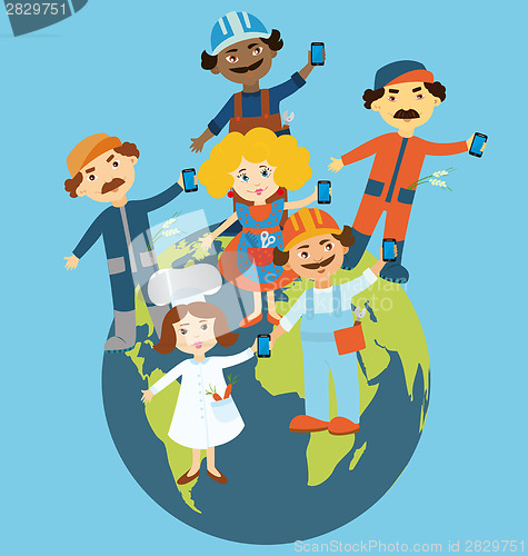 Image of Flat design people on globe