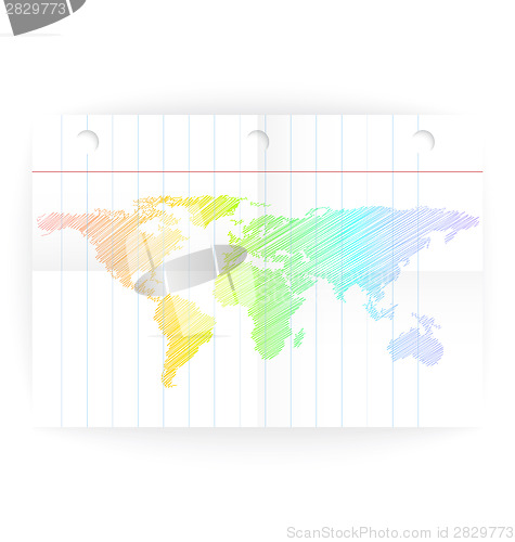 Image of Vector notepad ruled blank page with folds and map