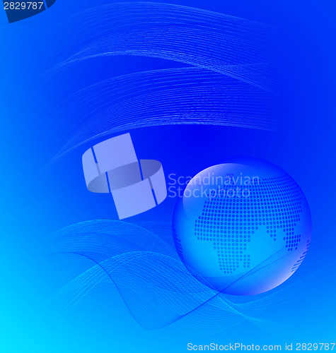 Image of Abstract blue  with waves and globe