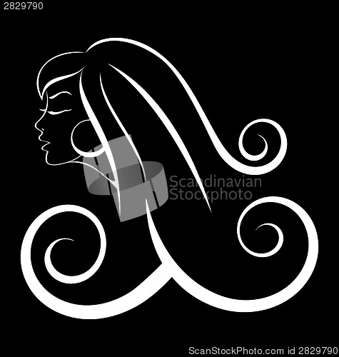 Image of Black and white outline girl curly hair