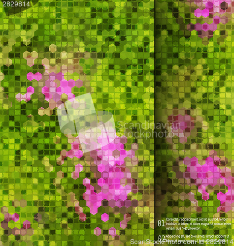 Image of Blurred garden flowers square mosaic  template